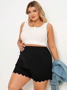 Plussiva Adjustable Waist Casual Loose Asymmetrical Hem Maternity Shorts, Plus Size - Black - View 6