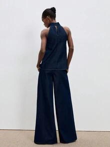 Bộ đồ thời trang mùa hè dành cho nữ: Áo hai dây và quần jean. - Màu xanh hải quân - Xem 6