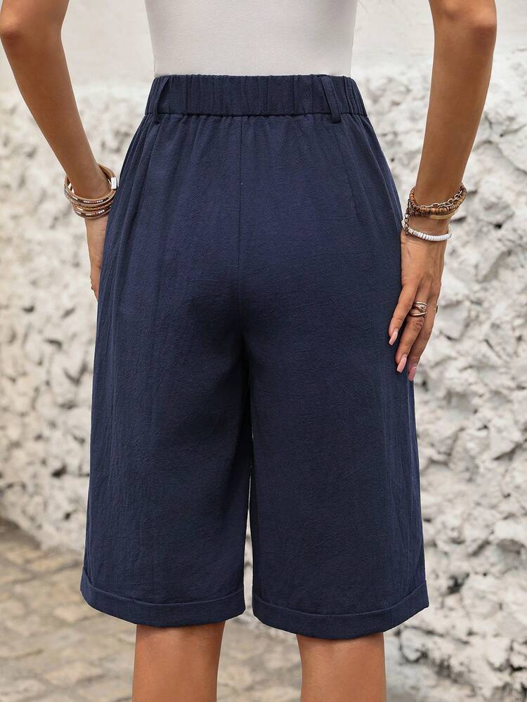 Women's Solid Color Slant Pocket Casual Shorts For Summer Daily Wear Cotton Short Outfits For Women Shorts For Women 100 Percent Cotton Clothing Women Bermuda Shorts For Women Short For Women Shorts For Women Casual Blue Half Pants Airport Dark Navy Blue