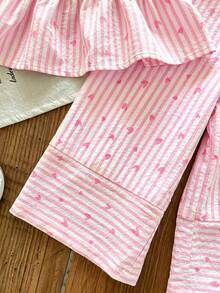 Babygirl Cute Vacation Casual Striped Bow Decor Camisole & Elastic Waist Pants Set - Baby Pink - View 7