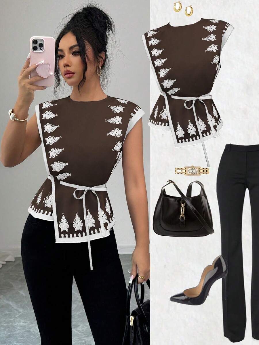 SHEIN Unity Elegant Commuter Casual Daily Tea Party Fitted Bicolor ...