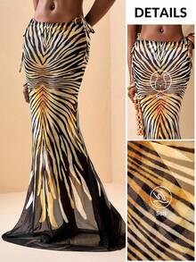 Zivah 2026 Spring/Summer Women's Beach Cover-Up & Skirt Set, Placement Print Pattern - Black - View 10