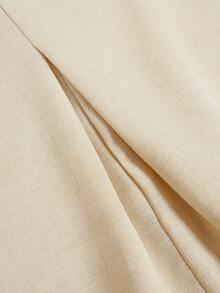 Elenzga Áo sơ mi không tay cổ vuông kẻ sọc thắt eo mùa hè 2025 Niche - Màu be - Xem 5