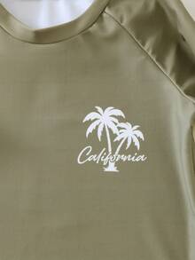 两件套儿童男童夏季度假休闲针织椰树印花长袖泳衣和条纹泳裤套装 - 彩色 - 查看 6