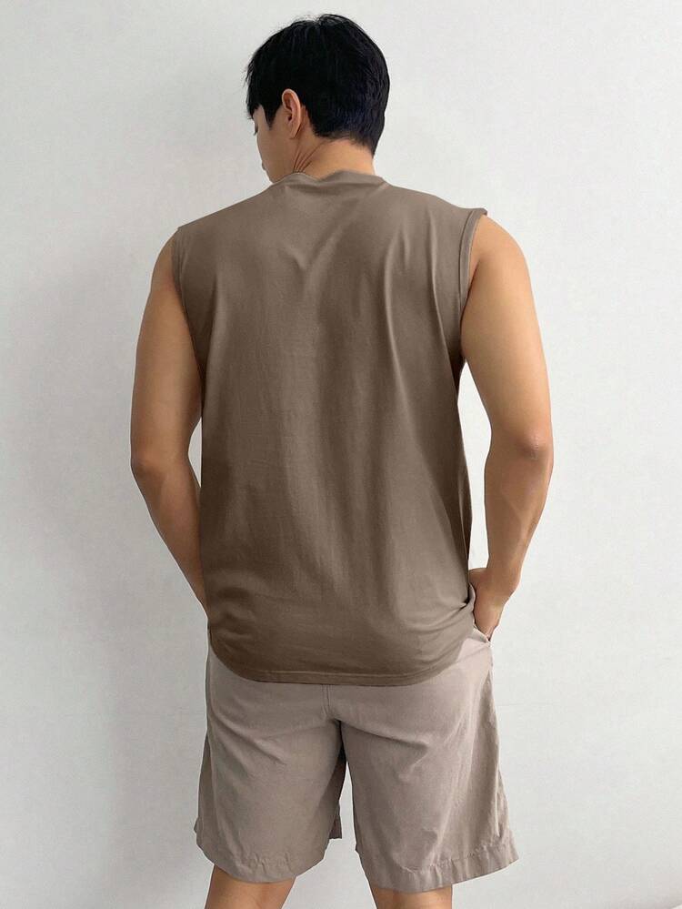 Men's Embossed Crew Neck Casual Versatile Tank Top, Summer