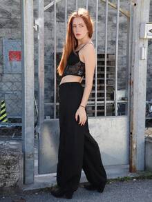 SILVIA DI SANTO Quần Jogger xẻ tà tiện ích màu đen có dây rút có thể điều chỉnh, quần mùa hè thông thường và đa năng cho phụ nữ mặc hàng ngày và đi chơi - màu đen - Xem 2