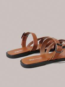 Styleloop Ladies, Buckles, Trim, Flat Sandals - Brown - View 6