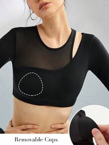 GLOWMODE FeatherFit™ Made The Cut Asymmetrical Mesh Crop Top - Black - View 4