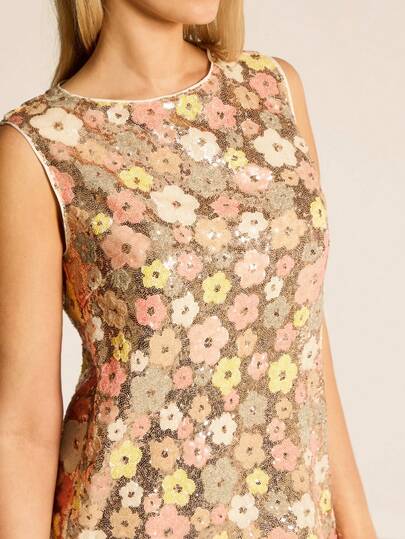 CielaLinda 女士碎花亮片迷你A字连衣裙 无袖连衣裙