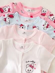 4-Piece Baby Cute Short Sleeve Jumpsuits For Summer,Pink Blue White Rabbit Bear Heart Print Sleepwear Jumpsuits For Family Matching Toddler - Multicolor - View 8