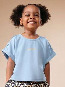 SUMWON Girls Two Piece Co-Ord Set Relaxed Fit Top Wide Leg Animal Print Trousers For Summer - Blue - View 3