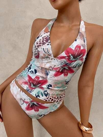 Swim Glamine Bộ đồ bơi tankini nữ đi biển họa tiết da báo và hoa
