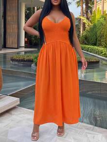 Slaydiva 2026春夏优雅通勤休闲装，生日派对、毕业典礼、学生装、日常出行、百搭单品、休闲度假、邮轮旅行、海滩、日光浴、潮流单品、商务休闲、简约休闲风、度假外出女装，适合海滩和夏季穿着的无袖收腰A字中长连衣裙 - 橙色女式Talk连衣裙 Y2k连衣裙 女士长裙 Deeka Wow连衣裙 女士夏季连衣裙 女士连衣裙 女士派对礼服 正装 - 橘色 - 查看 6
