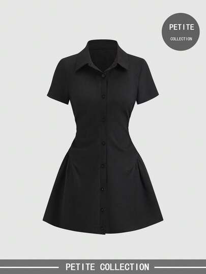 Sweetra Petite Đầm ngắn tay ôm dáng, màu trơn, đa năng, kiểu dáng xếp ly, thích hợp cho mùa hè.