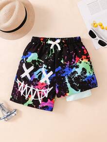 SHEIN Quần bơi/quần short đi biển cho bé trai/thiếu niên, kiểu dáng thường ngày, đa năng, thoải mái, in hình vịt vàng, dáng rộng, lót vải chắp vá. - Màu vàng - Xem 6
