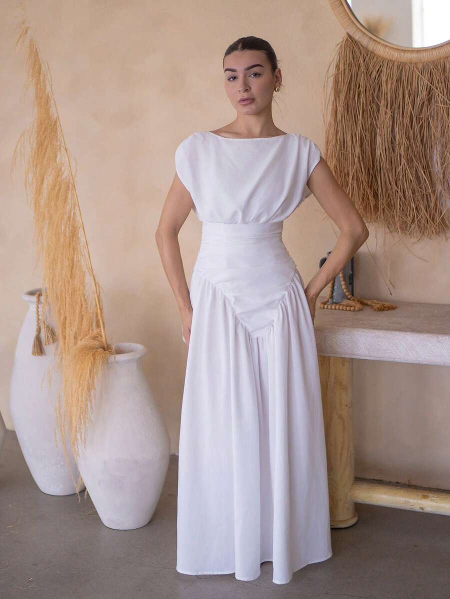 Andrea Bello Đầm xòe xếp ly eo, thanh lịch, mềm mại, nghệ thuật, thời trang dành cho nữ, mùa xuân/hè.