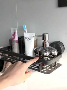 Estantería de baño de aluminio montada en la pared sin taladro | Diseño desmontable resistente, estante de almacenamiento con ventosas gris elegante | Organizador montado en la pared con bandeja de drenaje y ganchos para toallas | Adecuado para superficies de vidrio y lisas, solución de almacenamiento para la ducha - Multicolor - Ver 10