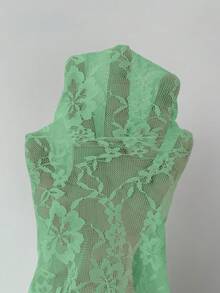 Modelyn Wine Red High Neck Waist Cinched Lace Dress For Women - Green - View 7