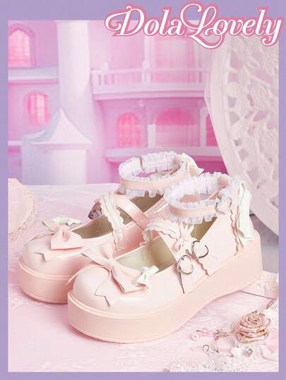 Dola Lovely Women's Shoes Pink Wedge Heel Platform Mary Jane, Lolita Wear JK Wear, Goth Wear Y2K Wear