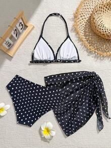 Bộ bikini hai mảnh in chấm bi mùa hè dành cho bé gái - màu đen - Xem 2