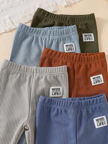 SHEIN 3 piezas/paquete Pantalones acanalados para niños pequeños, pantalones versátiles para otoño/primavera - Multicolor - Ver 6