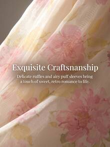 Elenzga Plus Size Women Elegant Woven Double Layer Embroidered Floral Sheer Bubble Short Sleeve Dress Fairy Gown For Women Beautiful Dresses For Plus Size Woman - Apricot - View 8