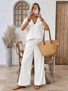 EMERY ROSE Bộ đồ nữ thường ngày tối giản, áo và quần, gồm 2 món: áo và quần. - trắng - Xem 7