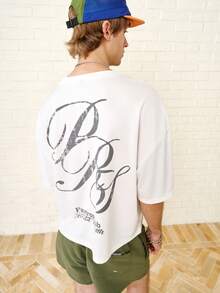 Zalmeno Manfinity Streetrush T-shirt à col ras du cou imprimé à manches courtes pour hommes, style de rue populaire INS, streetwear pour hommes, mode confortable, t-shirt graphique, style de rue, cadeau pour petit ami, chemise ample et courte pour hommes, chemise ample Y2k, chemise graphique courte surdimensionnée pour hommes - Blanc - Voir 6