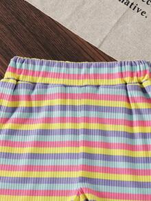 SHEIN Elladie kids 2件套女童条纹提花针织宽松背心短裤套装，适合休闲、度假、运动、夏季穿着 - 紫色 - 查看 7