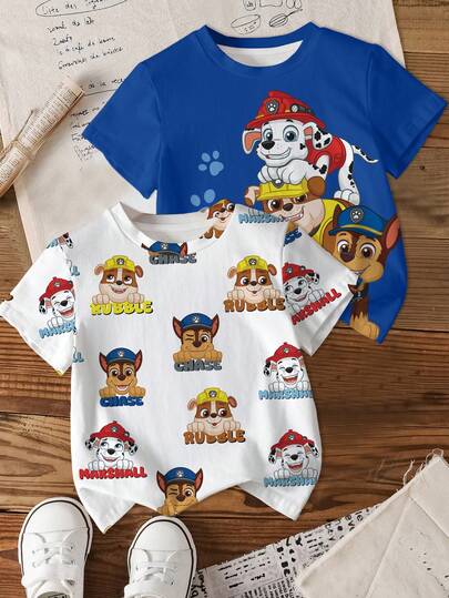 SHEIN | PAW Patrol 男童卡通印花短袖T恤，多件装