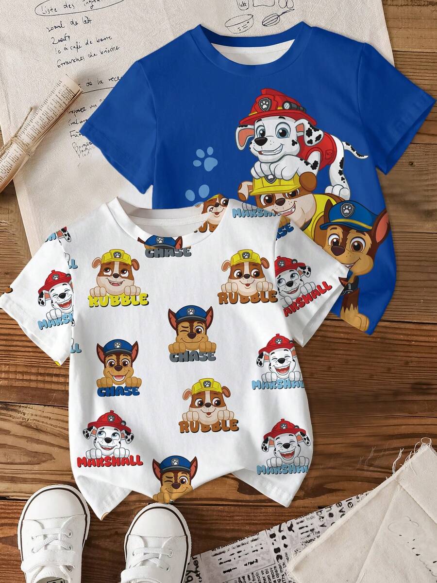 SHEIN | PAW Patrol 男童卡通印花短袖T恤，多件装 - 彩色 - 查看 1