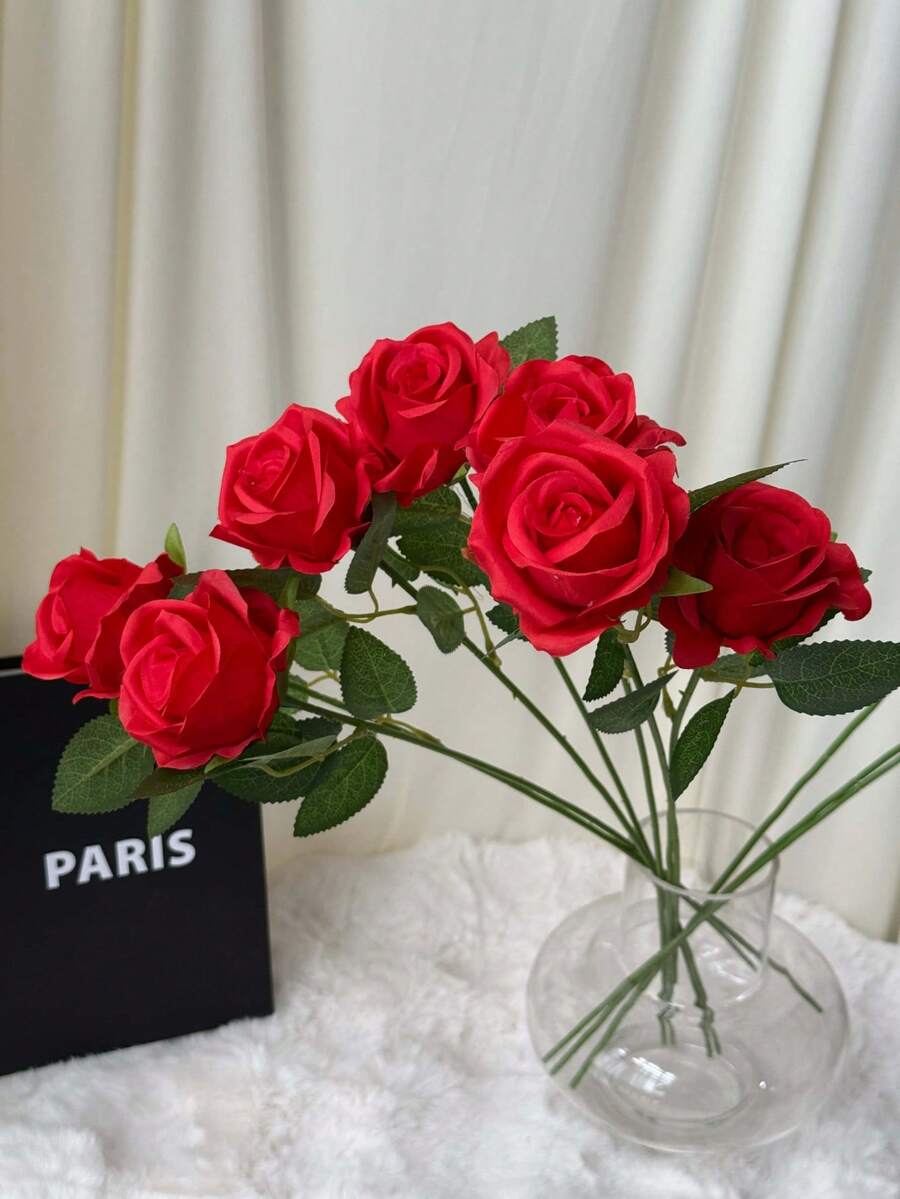 20 piezas de rosas artificiales de color rojo oscuro, rosas de terciopelo realistas, perfectas para ramos de novia, arreglos florales, San Valentín, bodas, fiestas, regalos para el hogar y cumpleaños, decoración de jarrones para interiores y exteriores. Nota: Puede existir un ligero olor, colóquelas junto a una ventana durante 1-2 días para ventilar. - Burdeos - Ver 1
