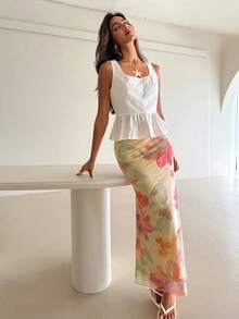 Aloruh Falda de cintura baja con estampado floral para vacaciones, primavera/verano para mujer - Multicolor - Ver 7