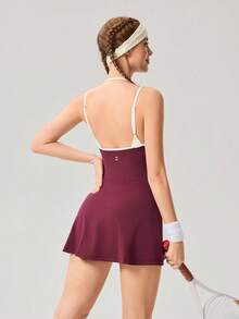 OutZeal Tennis Dress Women Active Dress Summer Spring Sports Gym 4-Way Stretch Buttery Soft Bra-In Built-In Shorts - Burgundy - View 6