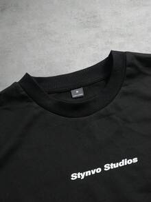 STYNVO 男士极简印花圆领短袖T恤 - 黑色 - 查看 4