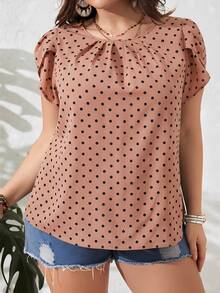 SHEIN Clasi 大码女式波点花卉短袖休闲衬衫 - 粉色 - 查看 6