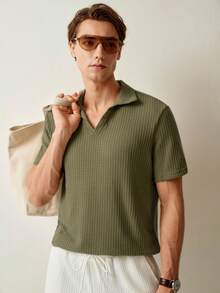 RONVEXI Men's Turn-Down Collar Short Sleeve T-Shirt Set - Multicolor - View 7