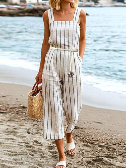 Balvessa Women's Casual Striped Jumpsuit