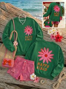 SHEIN EZwear 女士卫衣，休闲街头风印花夏季卫衣，可爱夏季卫衣，女士假日卫衣，碎花图案卫衣，女士夏季卫衣，女士春季卫衣，复古卫衣，女士夏季卫衣，女士卫衣，复古卫衣，女士活力卫衣，印花卫衣，绿色碎花印花卫衣 - 彩色 - 查看 6