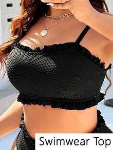 Swim Vcay Áo bơi nữ cỡ lớn mới năm 2026, màu trơn, chất liệu vải jacquard, dây đeo có thể tháo rời và điều chỉnh, viền hoa, kiểu dáng gợi cảm tối giản, thích hợp cho kỳ nghỉ biển. - màu đen - Xem 4