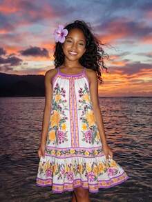 Sparklyn 女童碎花吊带荷叶边下摆休闲度假连衣裙 - 彩色 - 查看 5