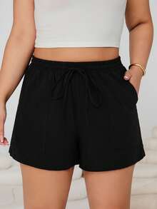 SHEIN EZwear 大尺碼女款梭織運動短褲 - 黑色 - 查看 3