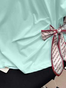 Franclia Model Terbaru Kaos Wanita Lengan Pendek Putih dengan Pita di Samping untuk Musim Semi/Panas - Baby Blue - View 4