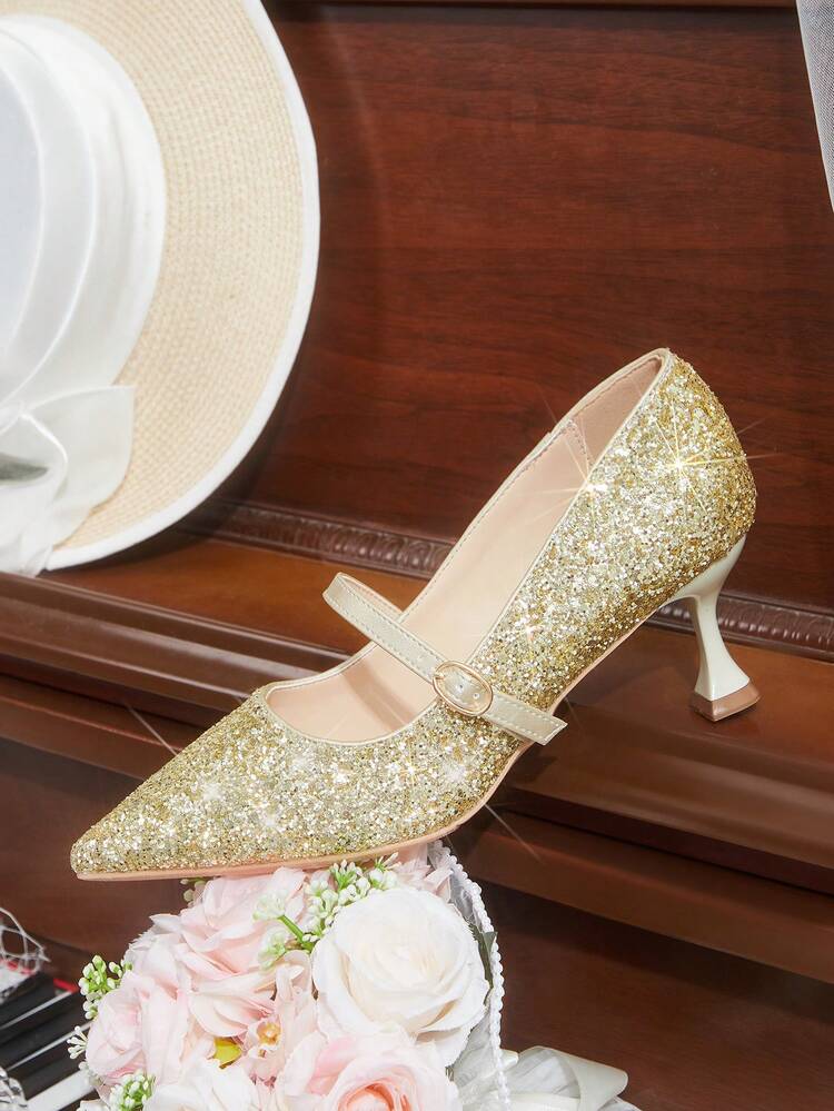 CUCCOO HITCHD Women'shoes Spring And Summer New Stiletto High Heel Romantic Elegant Silver Glitter PU Women's High Heel Shoes Dress Shoes Bridal Shoes Wedding Season Party Valentine's Day Elegant Wear