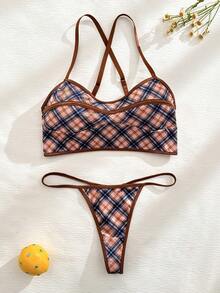 Bộ đồ lót nữ 2 món họa tiết kẻ caro gợi cảm, kiểu đan chéo. - Nhiều màu - Xem 6