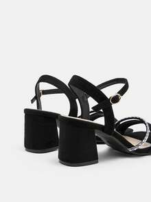 CUCCOO CURVES Women Shoes Women's Square Toe Black Strap With Rhinestone Strap Design Daily Versatile Fashion Wide Last High Sandals - Black - View 3