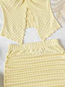 SHEIN Tween Girl Casual Everyday Matching Comfortable Asymmetrical Hem Top And Skirt Set - Yellow - View 5