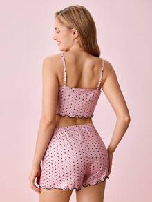 Bộ PJ/Bộ Pajama In Chấm Bi Xà Lách Viền Nơ Phía Trước - Bụi hồng - Xem 2