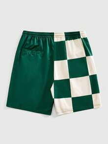 Vacation & Street Style Men's Checkered Collision Sports Casual Shorts - Green - View 2