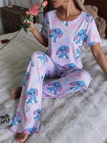 Bộ đồ ngủ cho bé gái tuổi teen, màu tím tối giản với họa tiết thỏ và nơ, tay ngắn và quần dài viền tương phản, đồ mặc nhà thoải mái. - Màu be - Xem 4